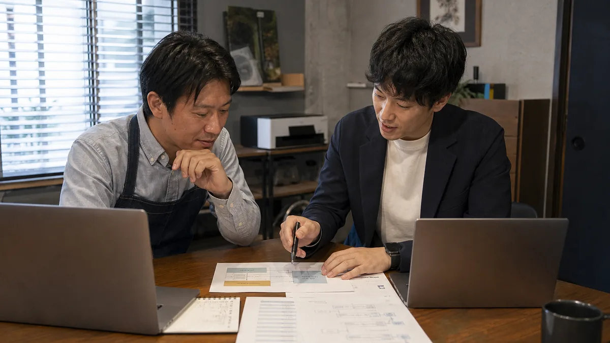 独自ドメインのメールを導入する手順と決めることについて、機器や業務資料を確認する小規模事業者