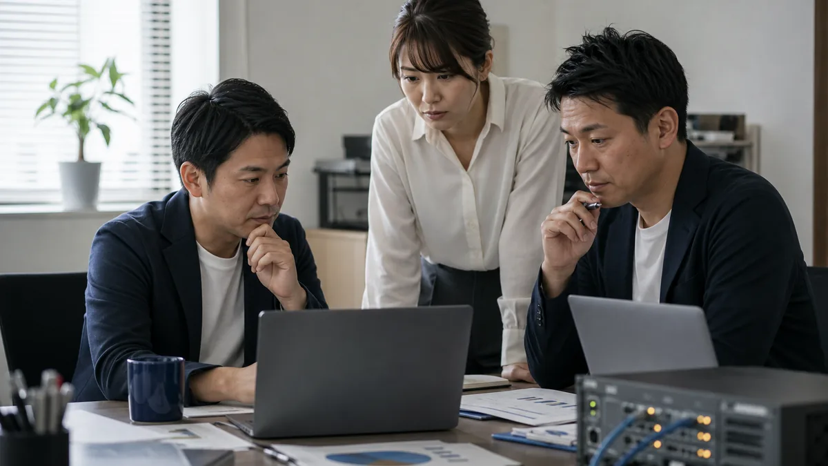 会社のメールを無料のGmailだけで運用してよいのかについて、機器や業務資料を確認する小規模事業者