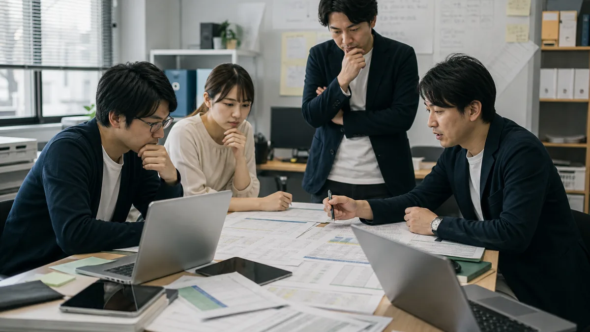 ITツールの導入で失敗する会社に共通することについて、機器や業務資料を確認する小規模事業者