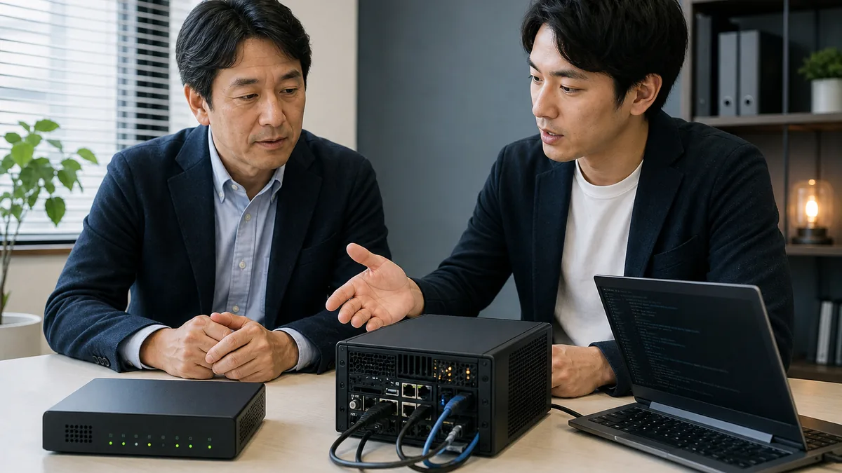 小規模オフィスで二つのサーバー運用方法を比較する担当者